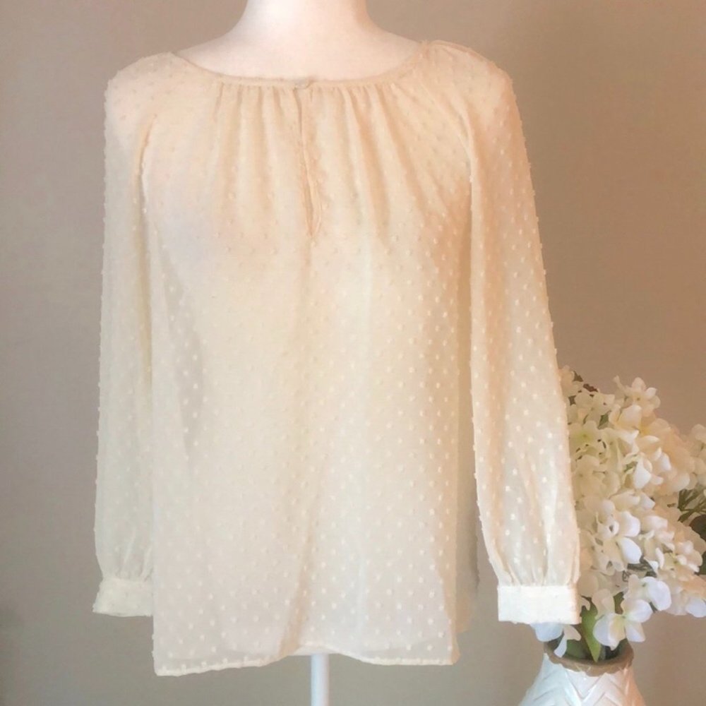 J. Crew Long Sleeve Sheer Blouse w/ Popcorn Texture Print Cream XSmall